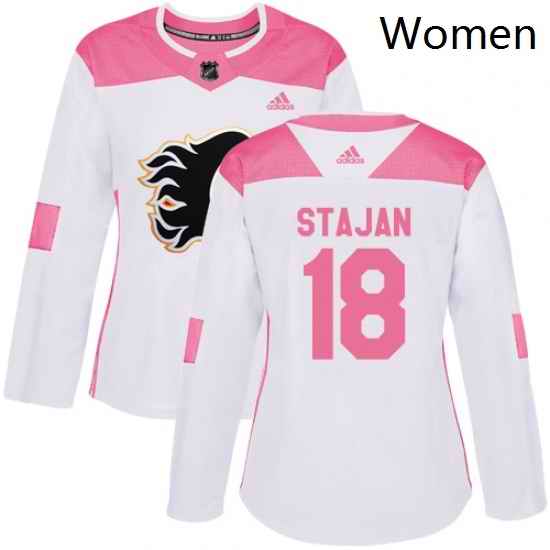 Womens Adidas Calgary Flames 18 Matt Stajan Authentic WhitePink Fashion NHL Jersey
